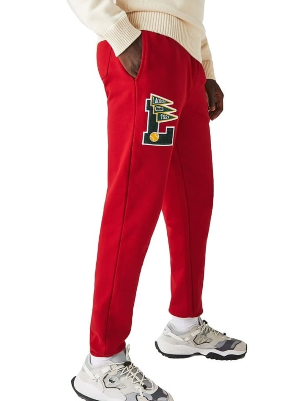 Lacoste men's pennants L badge fleece tracksuit pants in red